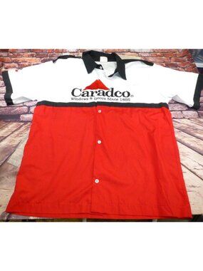 Caradco Windows & Doors Red & White Button-Up Shirt XL *Stains*